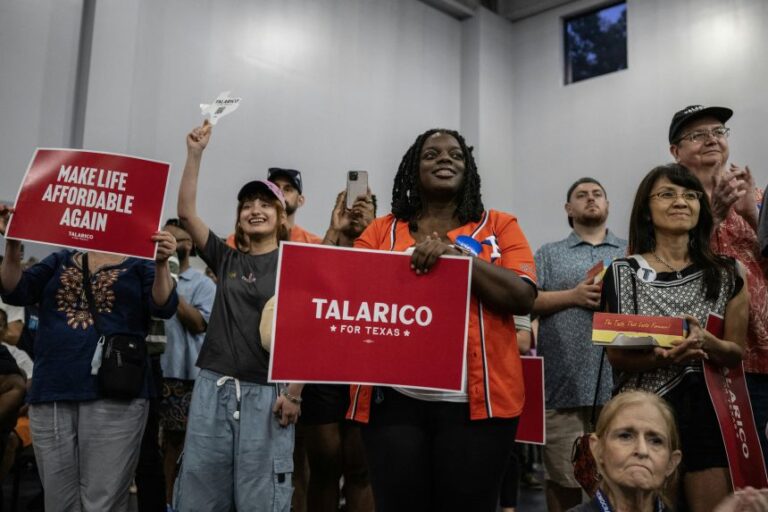 Supporters of James Talarico cheer during a rally in Houston on September 13.